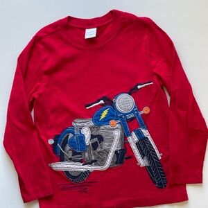Hanna Andersson Red Motorcycle Appliqué Long Sleeve Shirt Boys Size 6-7 (120 cm)